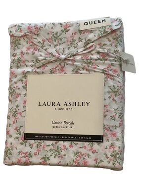 Laura Ashley Ditsy Floral Cotton Percale Queen Sheet Set New